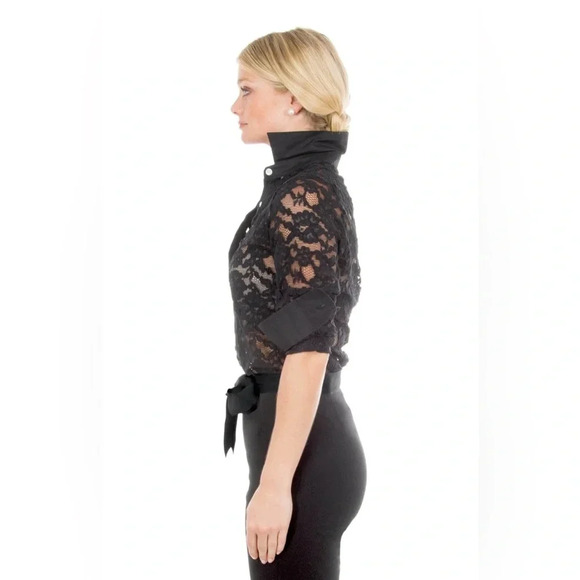 Gretchen Scott Lacelet Button Down Blouse in Black w/ Floral Pattern size Small - Picture 3 of 10
